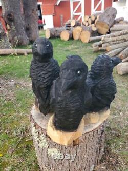 Statue en Bois de CORBEAU Sculptée à la Tronçonneuse CROW 18 Pouces UNIQUE