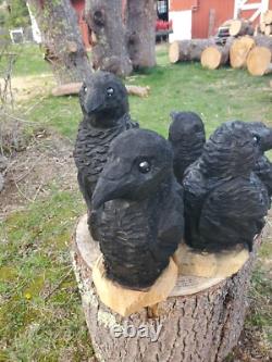 Statue en Bois de CORBEAU Sculptée à la Tronçonneuse CROW 18 Pouces UNIQUE