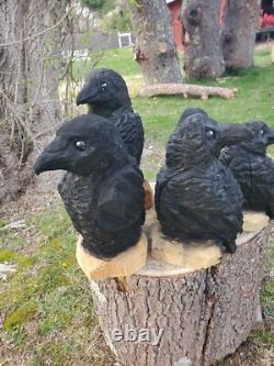 Statue en Bois de CORBEAU Sculptée à la Tronçonneuse CROW 18 Pouces UNIQUE