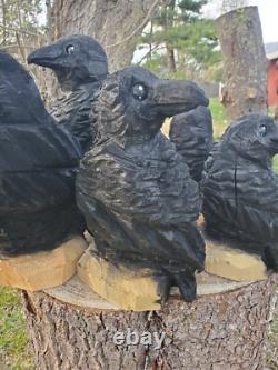 Statue en Bois de CORBEAU Sculptée à la Tronçonneuse CROW 18 Pouces UNIQUE