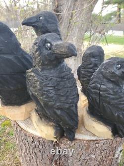 Statue en Bois de CORBEAU Sculptée à la Tronçonneuse CROW 18 Pouces UNIQUE