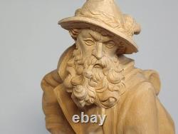 Statue en bois sculptée à la main, chasseur avec chien par Karl Führler Oberammergau - SIGNÉE
