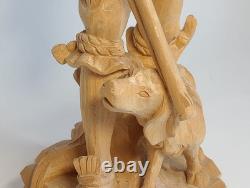 Statue en bois sculptée à la main, chasseur avec chien par Karl Führler Oberammergau - SIGNÉE