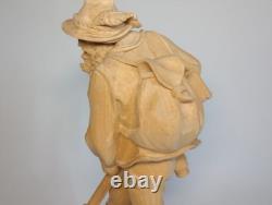 Statue en bois sculptée à la main, chasseur avec chien par Karl Führler Oberammergau - SIGNÉE