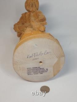Statue en bois sculptée à la main, chasseur avec chien par Karl Führler Oberammergau - SIGNÉE