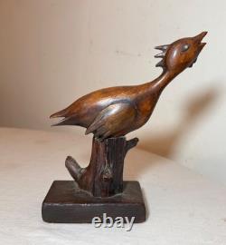 Statue sculpture d'oiseau de rivage en bois sculpté à la main, art populaire du 19ème siècle