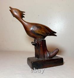 Statue sculpture d'oiseau de rivage en bois sculpté à la main, art populaire du 19ème siècle