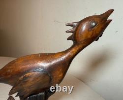 Statue sculpture d'oiseau de rivage en bois sculpté à la main, art populaire du 19ème siècle
