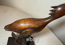 Statue sculpture d'oiseau de rivage en bois sculpté à la main, art populaire du 19ème siècle