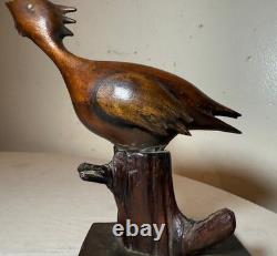 Statue sculpture d'oiseau de rivage en bois sculpté à la main, art populaire du 19ème siècle