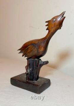 Statue sculpture d'oiseau de rivage en bois sculpté à la main, art populaire du 19ème siècle