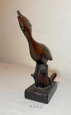 Statue sculpture d'oiseau de rivage en bois sculpté à la main, art populaire du 19ème siècle