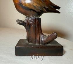 Statue sculpture d'oiseau de rivage en bois sculpté à la main, art populaire du 19ème siècle