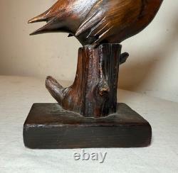 Statue sculpture d'oiseau de rivage en bois sculpté à la main, art populaire du 19ème siècle