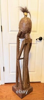 Support CD ou jeu en bois sculpté à la main, artisanal, folk art, africain, unique et grand 52