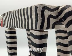 Support de plante en bois sculpté et peint à la main, léopard en art populaire indonésien, vintage, 15x8x4.5