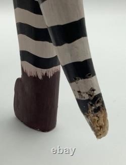 Support de plante en bois sculpté et peint à la main, léopard en art populaire indonésien, vintage, 15x8x4.5