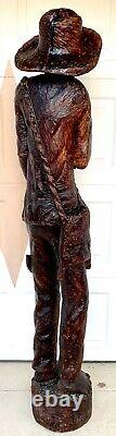 Taille De Vie 6ft Folk Wood Carving Statue Sculpture Haitian Man Antique Rare