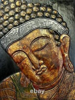 Terreux Panneau De Bouddha Rouge Pliant Écran Mur Art Main Sculpté Bois Bali Art