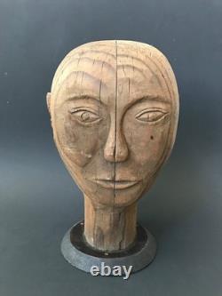 Tête d’art populaire en bois sculpté par Abbott Pattison (américain, 1916-1999)