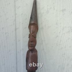 Totem en Bois Sculpté à la Main Vintage Tribal 30 Visages Figuratifs Art Populaire