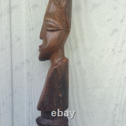 Totem en Bois Sculpté à la Main Vintage Tribal 30 Visages Figuratifs Art Populaire