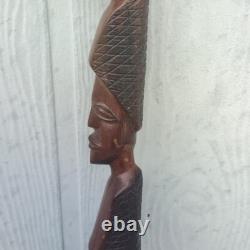 Totem en Bois Sculpté à la Main Vintage Tribal 30 Visages Figuratifs Art Populaire