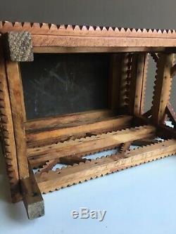 Tramp Art Table Vintage Art Populaire Primitif En Bois Sculpté Cadre Box