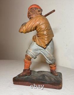 Très rare sculpture statue en bois sculpté à la main de l'art populaire de baseball des années 1800