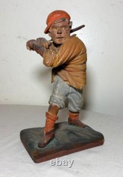 Très rare sculpture statue en bois sculpté à la main de l'art populaire de baseball des années 1800