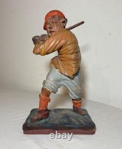 Très rare sculpture statue en bois sculpté à la main de l'art populaire de baseball des années 1800