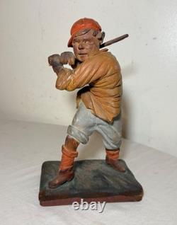 Très rare sculpture statue en bois sculpté à la main de l'art populaire de baseball des années 1800