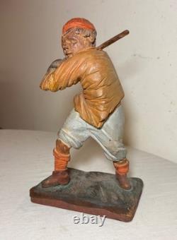 Très rare sculpture statue en bois sculpté à la main de l'art populaire de baseball des années 1800