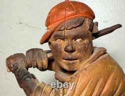 Très rare sculpture statue en bois sculpté à la main de l'art populaire de baseball des années 1800