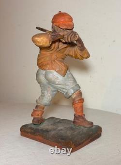 Très rare sculpture statue en bois sculpté à la main de l'art populaire de baseball des années 1800