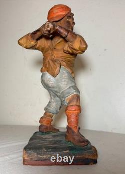 Très rare sculpture statue en bois sculpté à la main de l'art populaire de baseball des années 1800