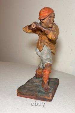 Très rare sculpture statue en bois sculpté à la main de l'art populaire de baseball des années 1800