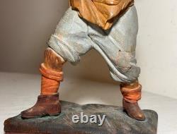 Très rare sculpture statue en bois sculpté à la main de l'art populaire de baseball des années 1800