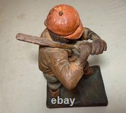Très rare sculpture statue en bois sculpté à la main de l'art populaire de baseball des années 1800