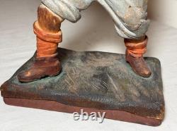 Très rare sculpture statue en bois sculpté à la main de l'art populaire de baseball des années 1800