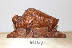 VTG Art Bois Sculpté À La Main Bison Américain Buffalo Art Populaire