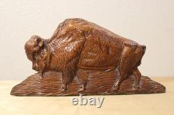 VTG Art Bois Sculpté À La Main Bison Américain Buffalo Art Populaire