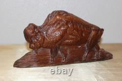 VTG Art Bois Sculpté À La Main Bison Américain Buffalo Art Populaire