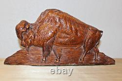 VTG Art Bois Sculpté À La Main Bison Américain Buffalo Art Populaire