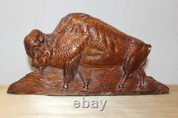 VTG Art Bois Sculpté À La Main Bison Américain Buffalo Art Populaire