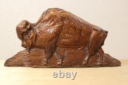 VTG Art Bois Sculpté À La Main Bison Américain Buffalo Art Populaire