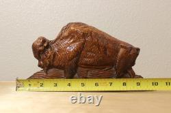 VTG Art Bois Sculpté À La Main Bison Américain Buffalo Art Populaire