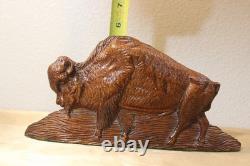 VTG Art Bois Sculpté À La Main Bison Américain Buffalo Art Populaire