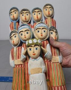 VTG Art Populaire Polonais en Bois Sculpté/Painté Couronnement de Mai 14 ANTONI KAMINSKI