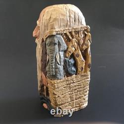 VTG Art Populaire en Bois Sculpté Carré Résine Arche de Noé Signée DJM'91 Donis Mitchell